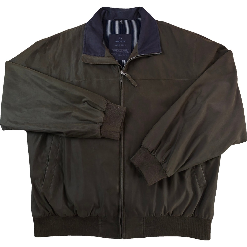 Claiborne Jacket Mens XL Olive Green Aero Tech Harrington Full Zip Excellent